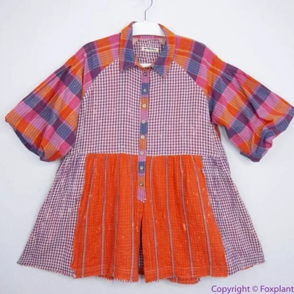 NEW Free People Moon Bay‎ Mixed Plaid Top, S